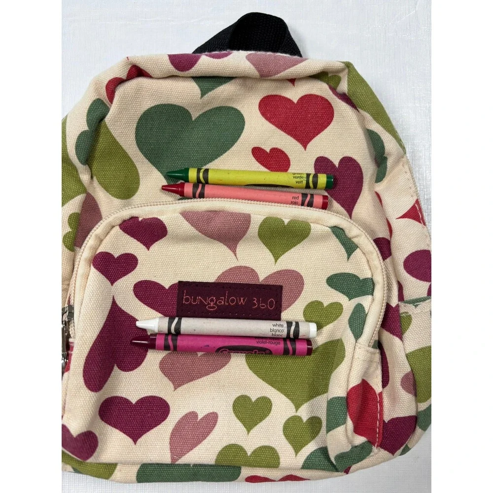 Bungalow 360 Mini Backpack Multi Color Heart Print Canvas‎ Vegan